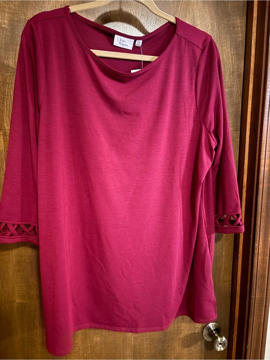 Kim Rogers Tops - Kim Rogers Berry 3/4 Sleeve Tunic with Lattice Trim